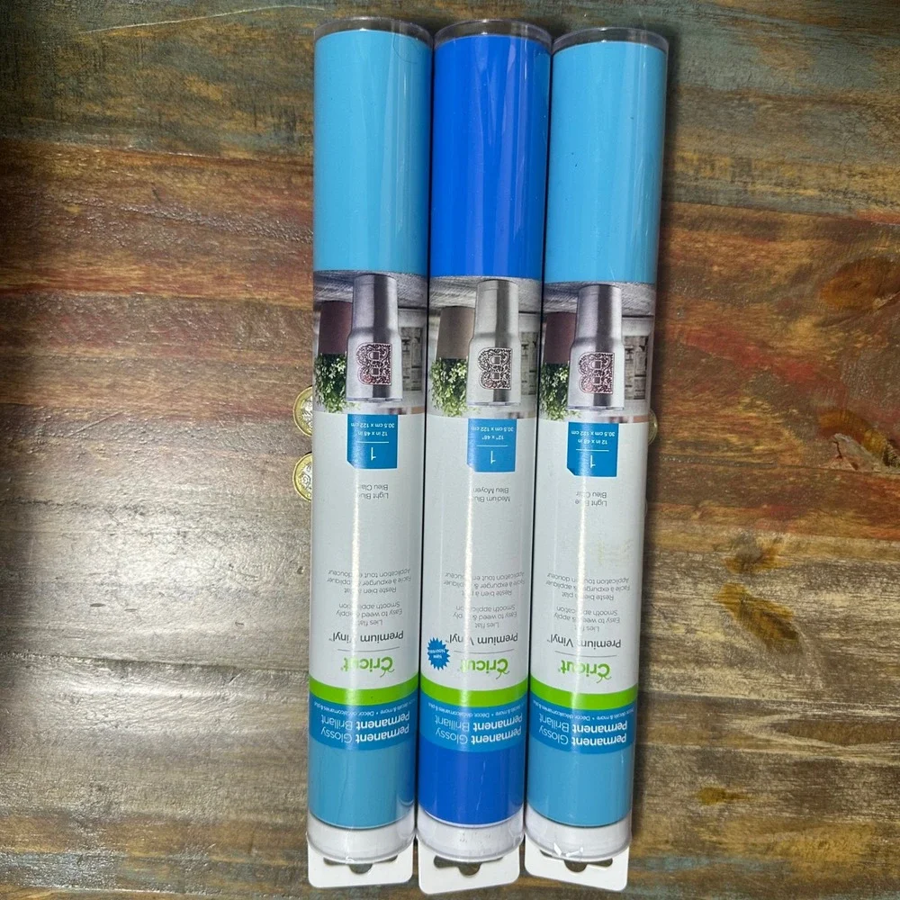 Cricut Premium Vinyl Permanent Glossy 12x48 Blue 3 Roll Set Light & Medium Blue